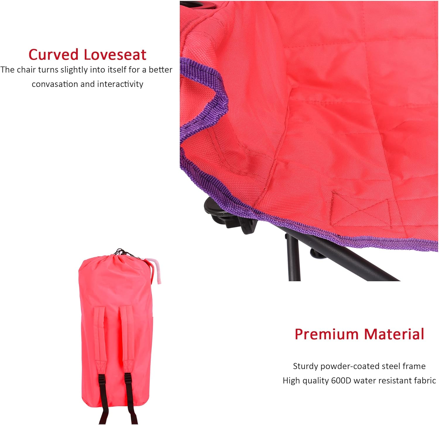 SUNNYFEEL Kids Folding Double Camping Chair, Portable Kids Camping Chairs 2 Seat Chair, Pink Padded Foldable Lawn Chairs with Cup Holder for Beach/Outdoor/Travel/Picnic, Foldable Camp Chairs 2 Person